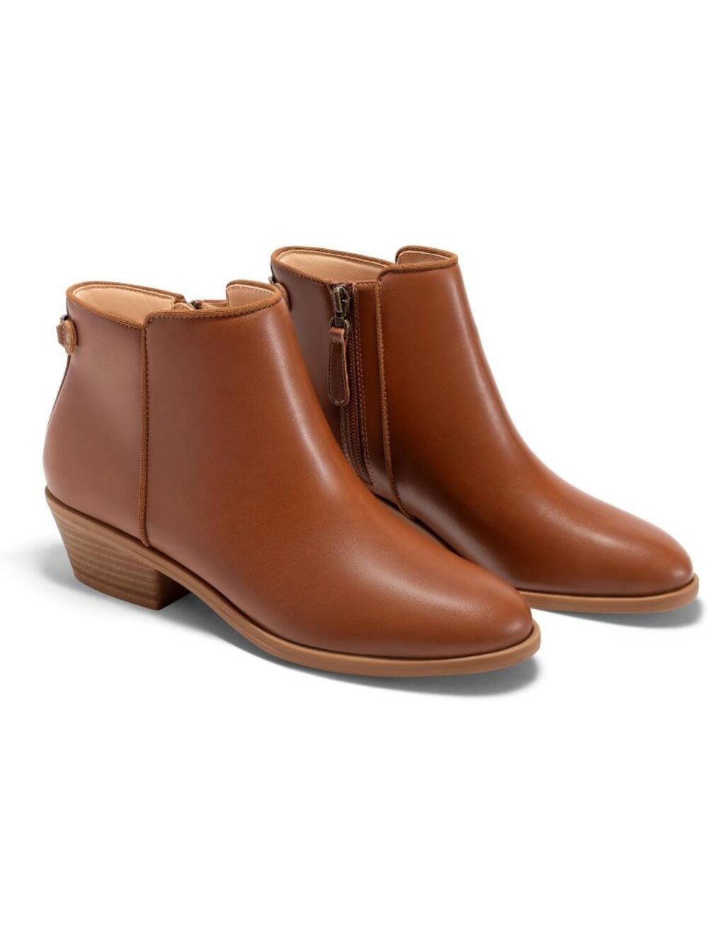 Women's Red-Brown Chunky Low Heel Side Zipper Fall Dress Pointed Toe Short Boots
